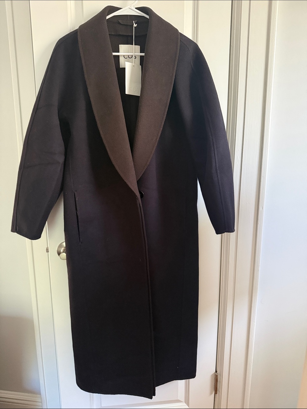 COS Long Shawl Collar Trench Coat in Dark Brown